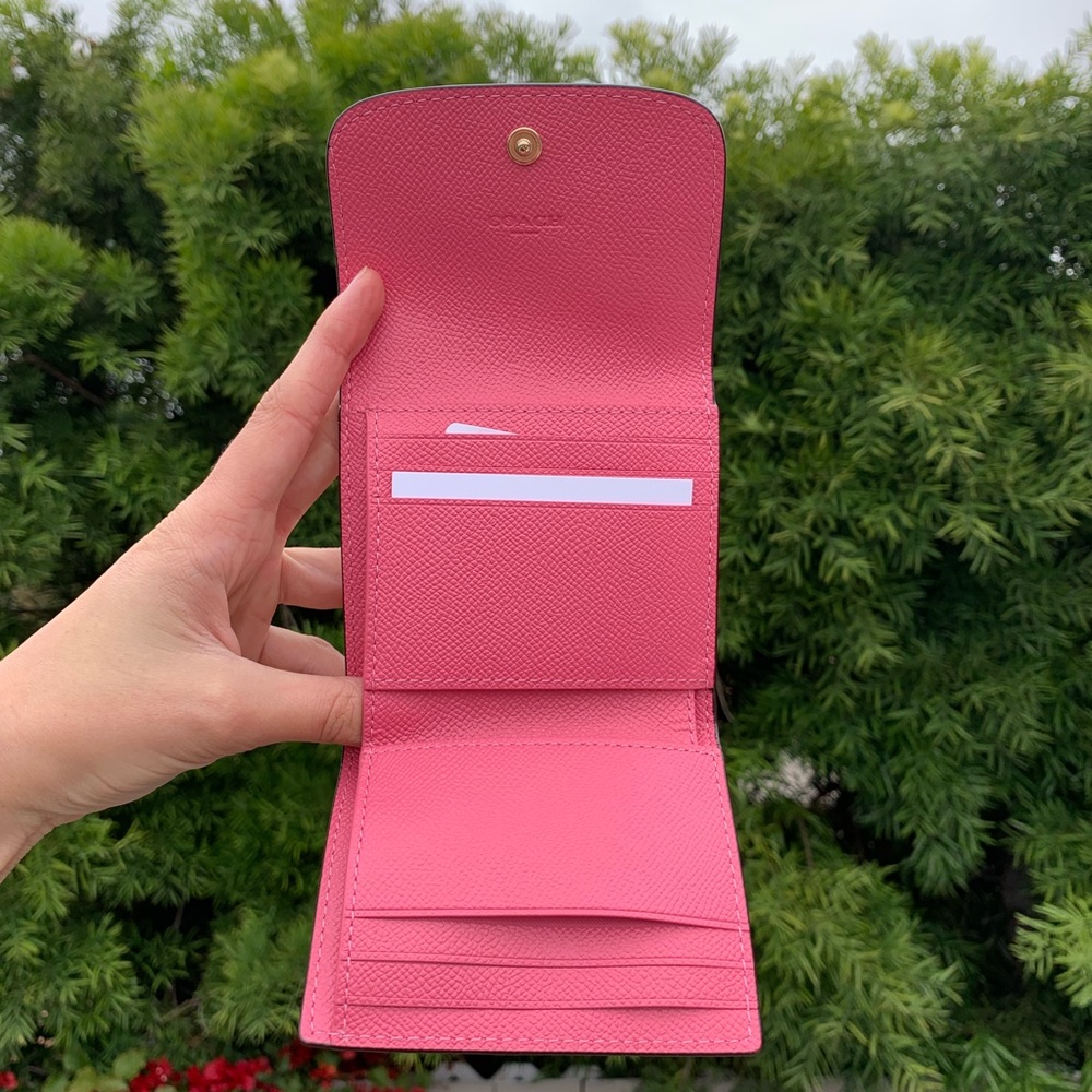 COACH Pink Ruby Leather Trifold Zip Wallet - Picture 5 of 6